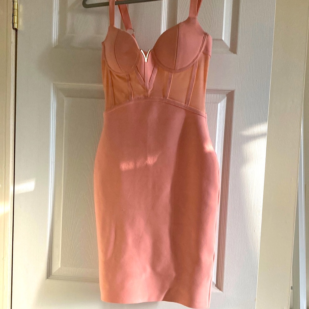 Light Pink Elegant Sexy High Quality Mesh Bodycon Dress